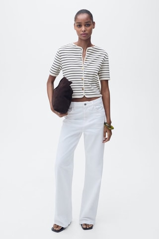 Cardigan rayures manches courtes - Bleu marine