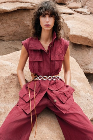 Gilet de costume effet froissé avec poches - Bordeaux