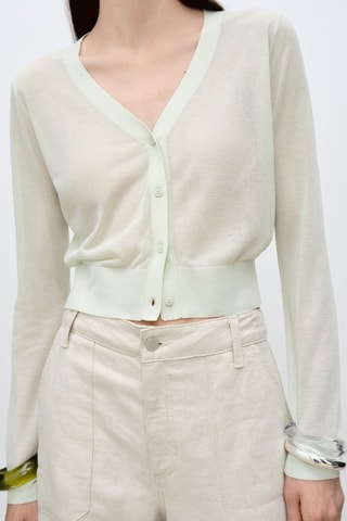 Cardigan crop maille semi-transparent - Vert d'eau