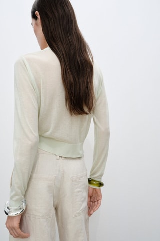 Cardigan crop maille semi-transparent - Vert d'eau