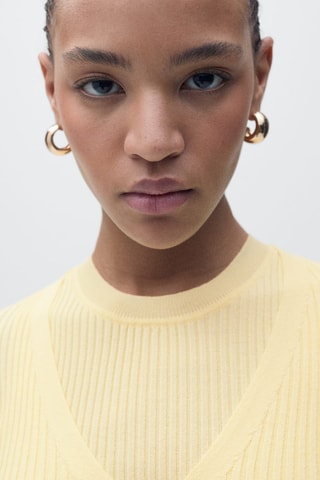 Cardigan maille côtelée col V - Jaune