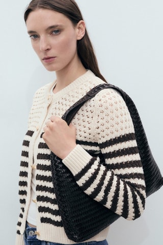 Cardigan maille ajourée rayures - Marron