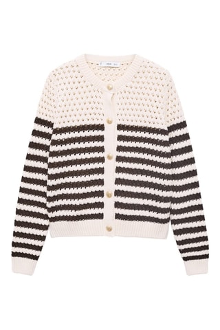 Cardigan maille ajourée rayures - Marron