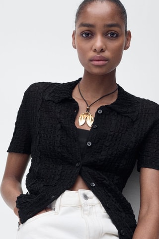 Cardigan texture col polo - Noir