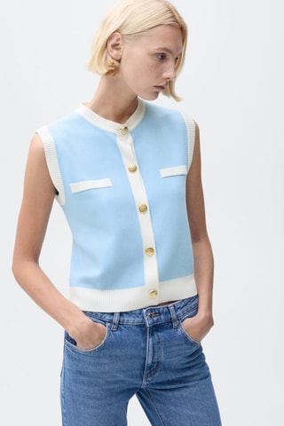 Gilet maille liserés contrastants - Turquoise