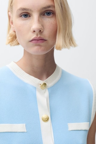 Gilet maille liserés contrastants - Turquoise