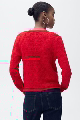 Cardigan maille détails ajourés - Rouge