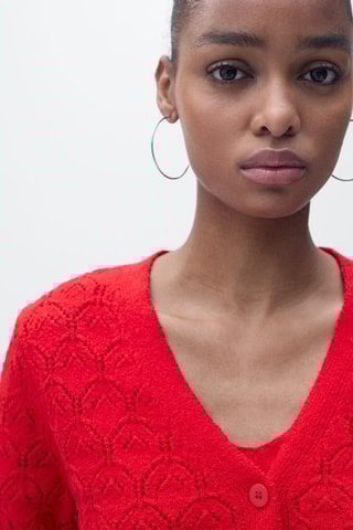 Cardigan maille détails ajourés - Rouge
