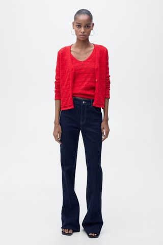 Cardigan maille détails ajourés - Rouge