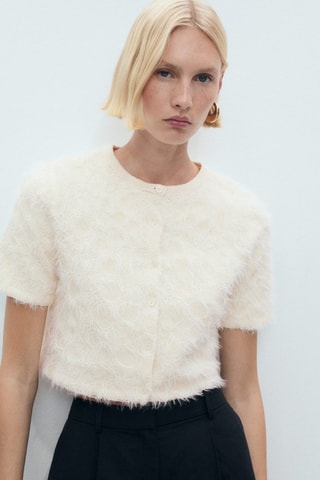 Cardigan crop maille - Beige