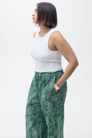 Pantalon lin imprimé cachemire - Vert