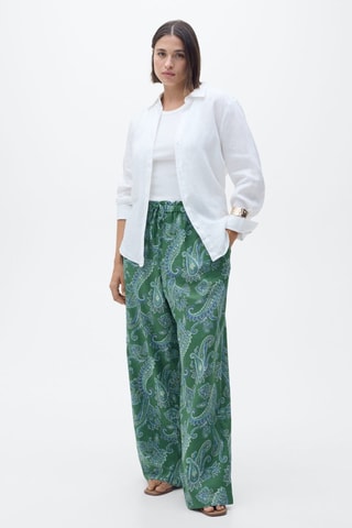 Pantalon lin imprimé cachemire - Vert