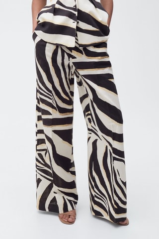 Pantalon lin wideleg zèbre - Beige