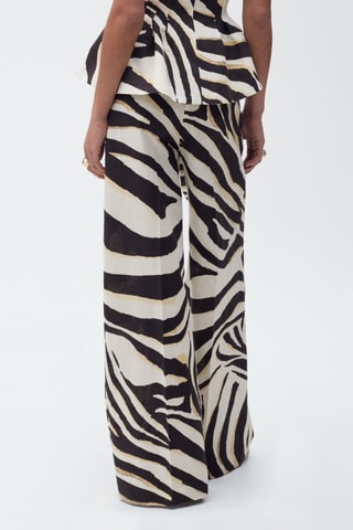 Pantalon lin wideleg zèbre - Beige