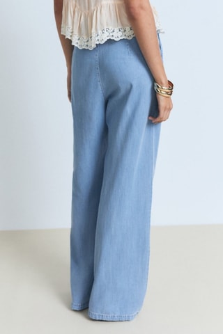 Pantalon wideleg lyocell à pinces - Bleu clair