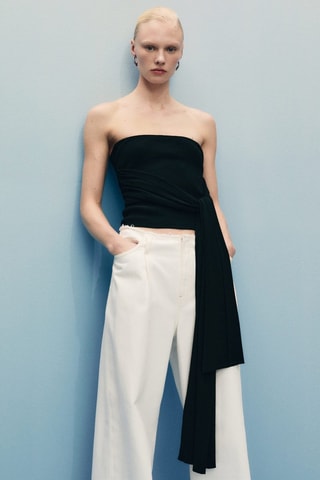 Pantalon en denim wideleg taille effilochée - Ecru