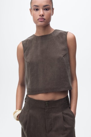 Pantalon Lyocell droit à pinces - Marron