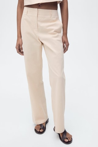 Pantalon coton droit taille moyenne - Ecru