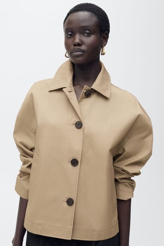 Veste droite en coton à boutons - Kaki