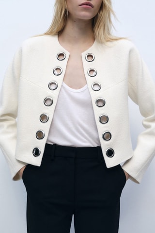 Veste en coton avec bordure perforée - Blanc