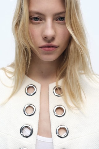 Veste en coton avec bordure perforée - Blanc