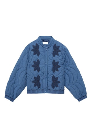 Veste matelassée broderie à fleurs - Bleu