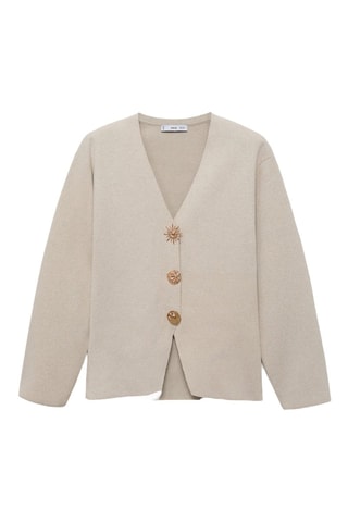 Veste maille fine boutons bijoux - Beige