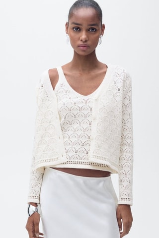 Top maille détails ajourés - Ecru