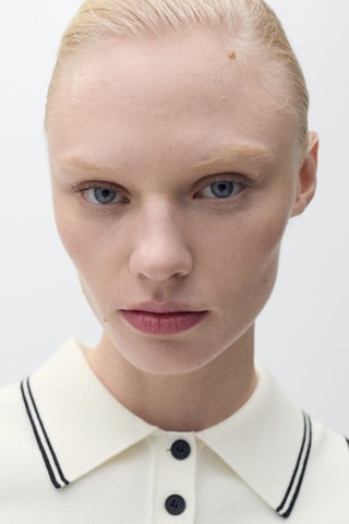 Top en maille col polo avec liserés contrastants - Ecru