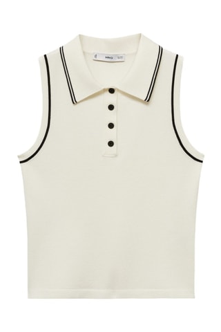 Top en maille col polo avec liserés contrastants - Ecru