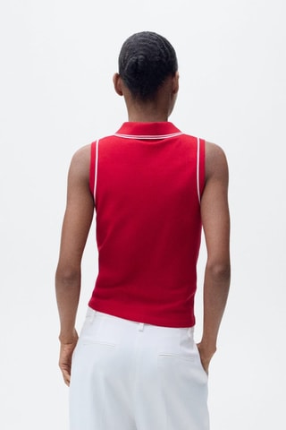 Top en maille col polo avec liserés contrastants - Rouge