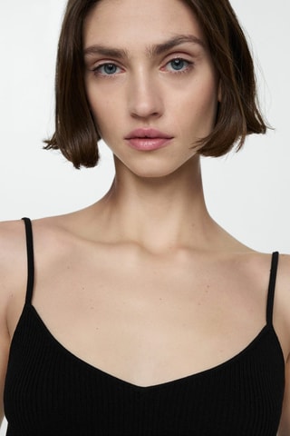 Top maille côtelée bretelles fines - Noir