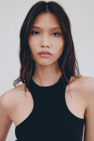 Top côtelé en coton - Noir