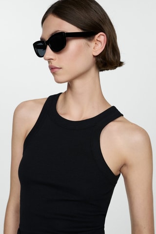 Top côtelé en coton - Noir