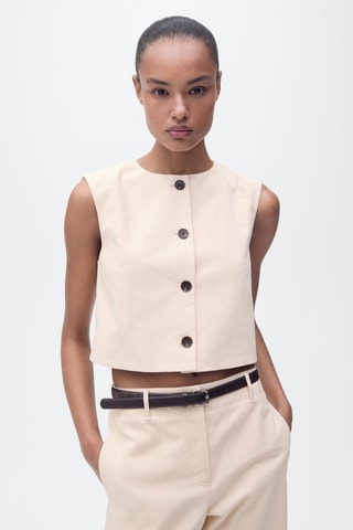 Top crop coton boutons - Ecru