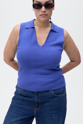 Top maille col polo - Bleu