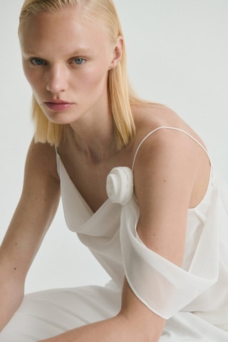 Top drapé détail fleur - Ecru