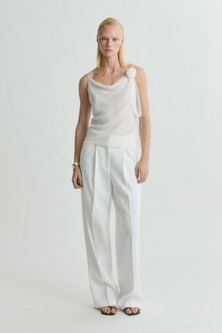 Top drapé détail fleur - Ecru