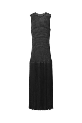 Robe maille ajourée franges - Noir