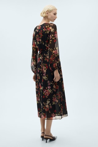 Robe florale manches bouffantes - Noir