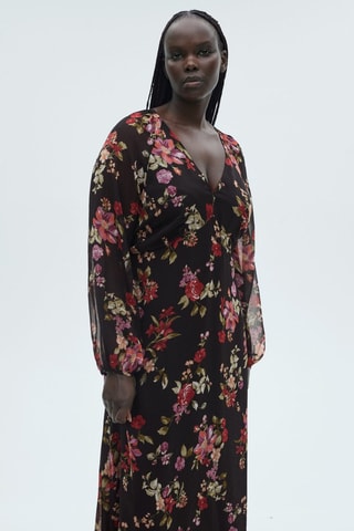 Robe florale manches bouffantes - Noir