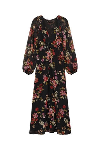 Robe florale manches bouffantes - Noir