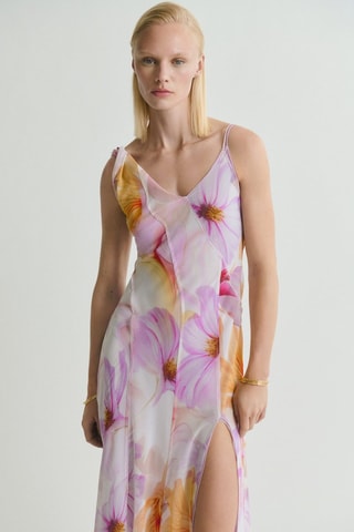 Robe imprimé fleurs avec bretelles asymétriques - Violet