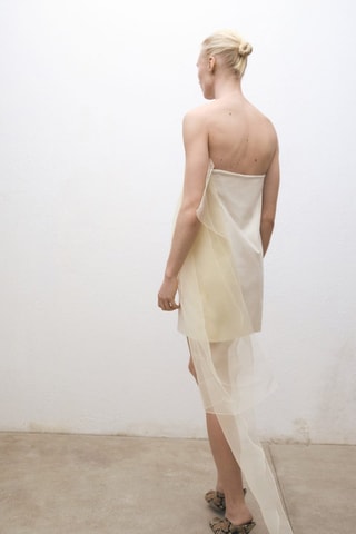 Robe courte combinée gaze - Ecru