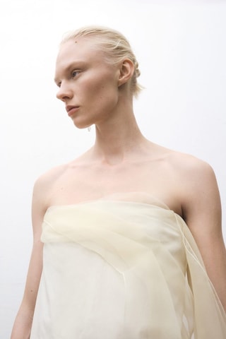 Robe courte combinée gaze - Ecru