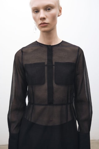 Robe midi semi-transparente en soie mélangée - Noir