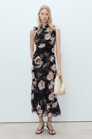 Robe drapée avec imprimé fleuri - Marron