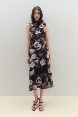 Robe drapée avec imprimé fleuri - Marron