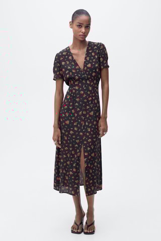 Robe midi fleurs - Noir