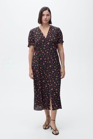 Robe midi fleurs - Noir